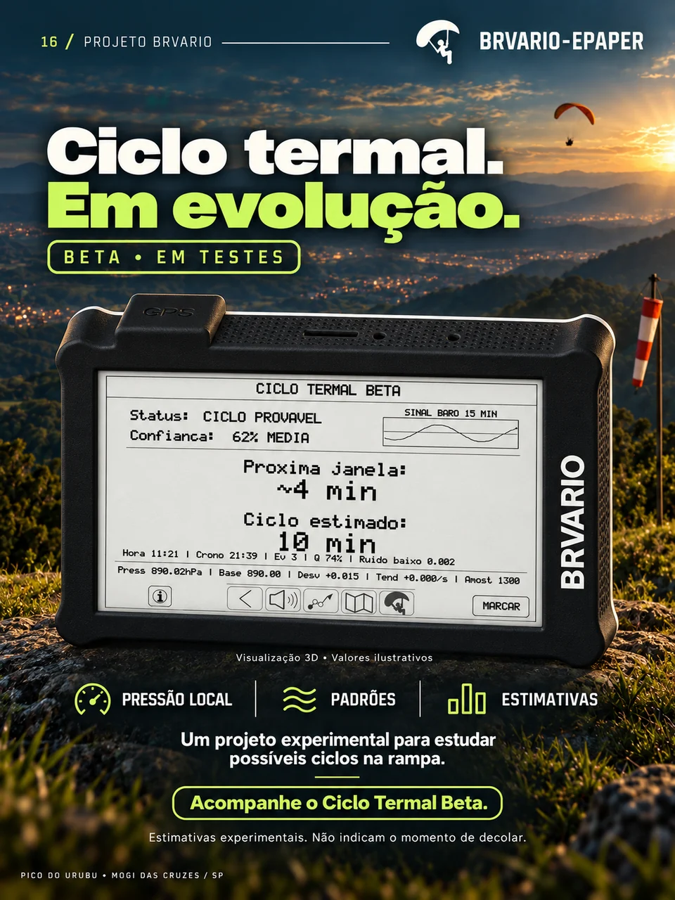 BRVARIO E-PAPER — Preto. Um projeto em evolução. Arte de divulgação com tela demonstrativa.